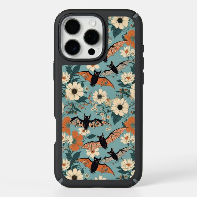 Floral Patchwork Halloween Bats & Flowers Speck iPhone Case (Front)