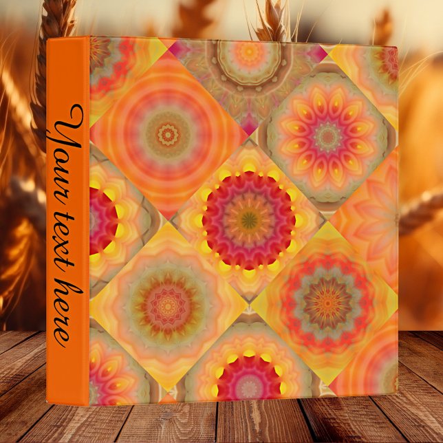 Floral Patchwork or Quilt Pattern Hobby Binder (Binder with an abstract floral art pattern in quilt or patchwork style in warm sunny colors)