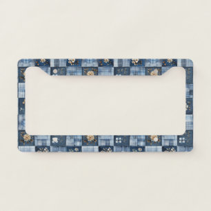 Floral Patchwork Pattern Boho Denim License Plate Frame