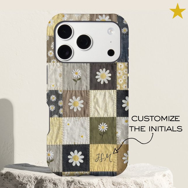 Floral Patchwork Quilt Daisy Custom Initials Name iPhone Case (Creator Uploaded)