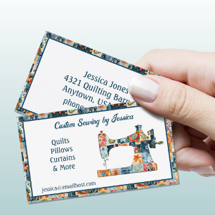 Floral Patchwork Sewing Machine Business Card