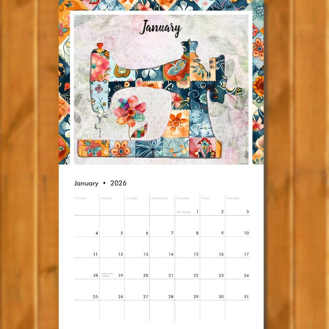 Floral Patchwork Sewing Machine Wall Calendar (Creator Uploaded)