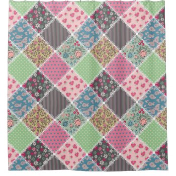 Floral Patchwork Shower Curtain by UTeezSF at Zazzle
