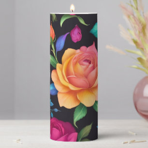 Floral Patern Rose Pillar Candle