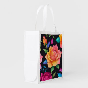 Floral Patern Rose Reusable Grocery Bag