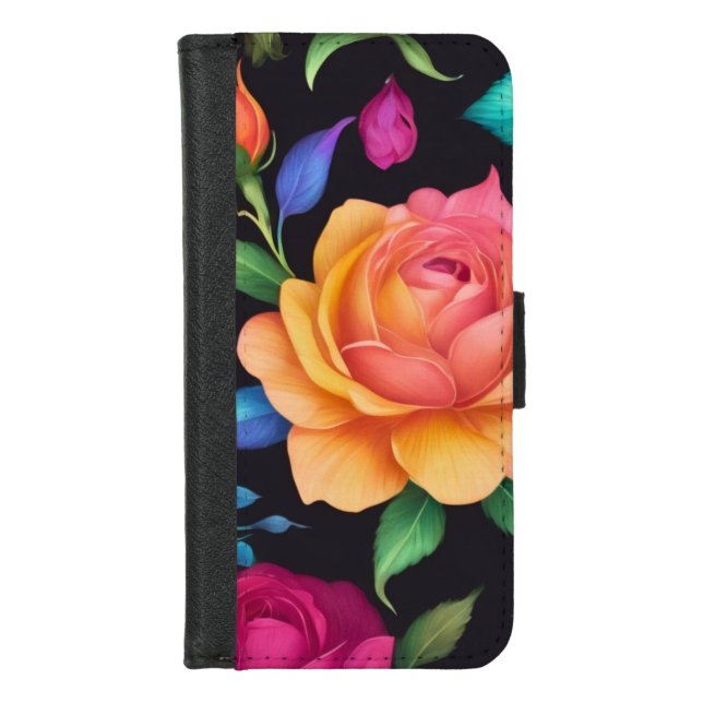 Floral Patern Rose Wallet Case (Front)