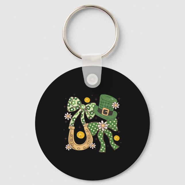 Floral Patricks Coquette,retro Shamrock Funny Gift Keychain (Front)