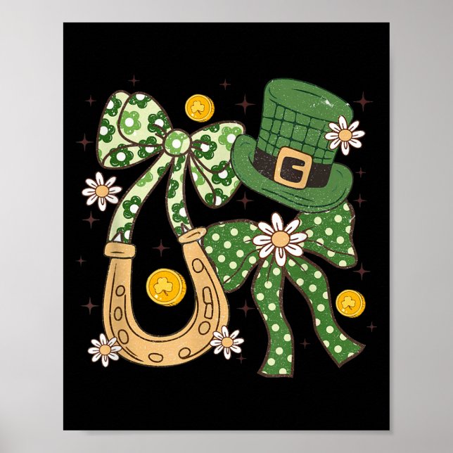 Floral Patricks Coquette,retro Shamrock Funny Gift Poster (Front)
