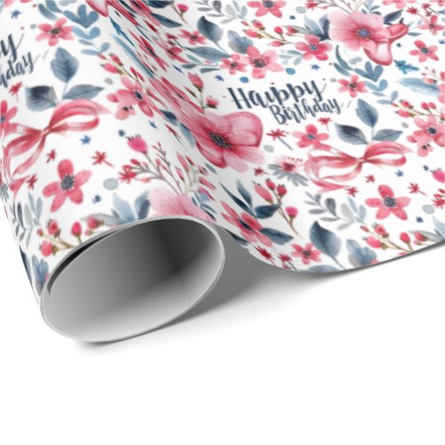 Floral Patriotic Happy Birthday Gift Wrap Wrapping