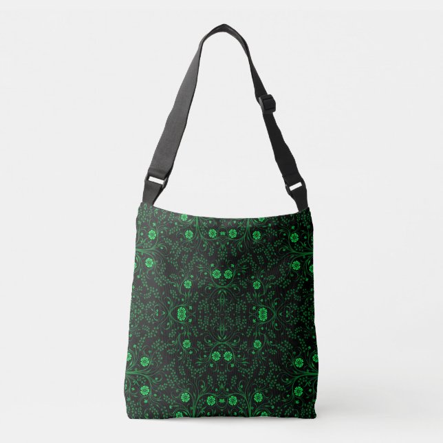 Floral pattern.01.FR.Green Black BG Crossbody Bag (Front)