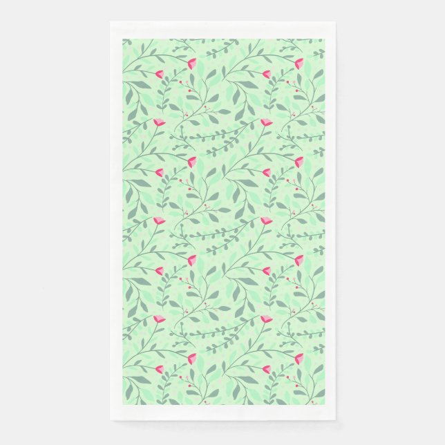 Floral pattern.05.FR.pink and Lgreen LGreen BG Paper Guest Towels (Front)