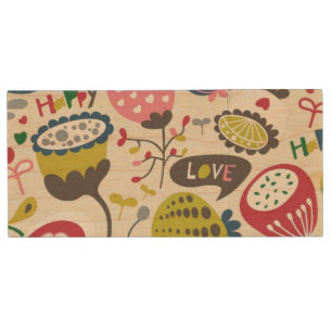 Floral Pattern 11 Wood USB Flash Drive