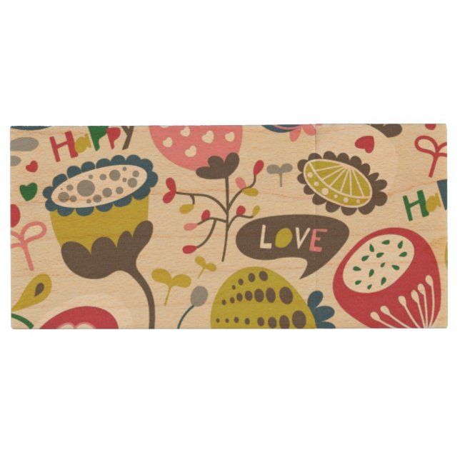 Floral Pattern 11 Wood USB Flash Drive (Front)