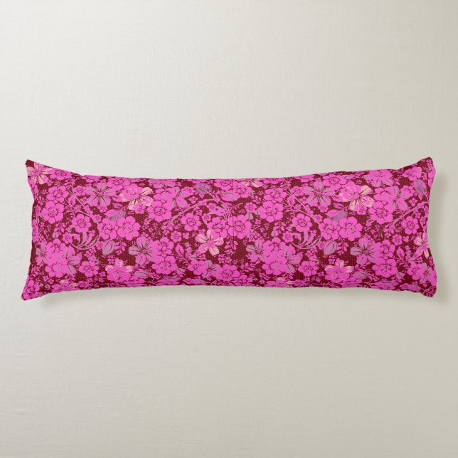 Floral pattern 15.Pink DRed BG Body Pillow (Front)