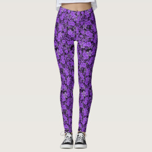 Floral pattern 15.Purple.b Black BG Leggings