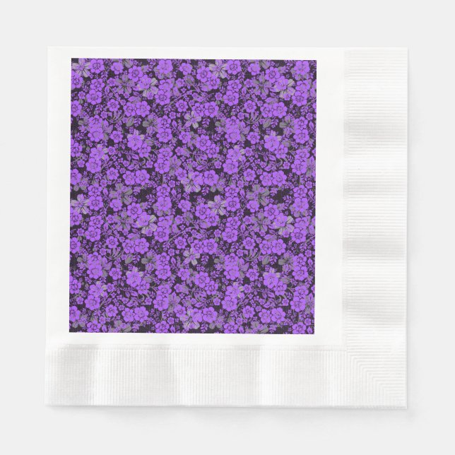 Floral pattern 15.Purple.b Black BG Napkins (Front)