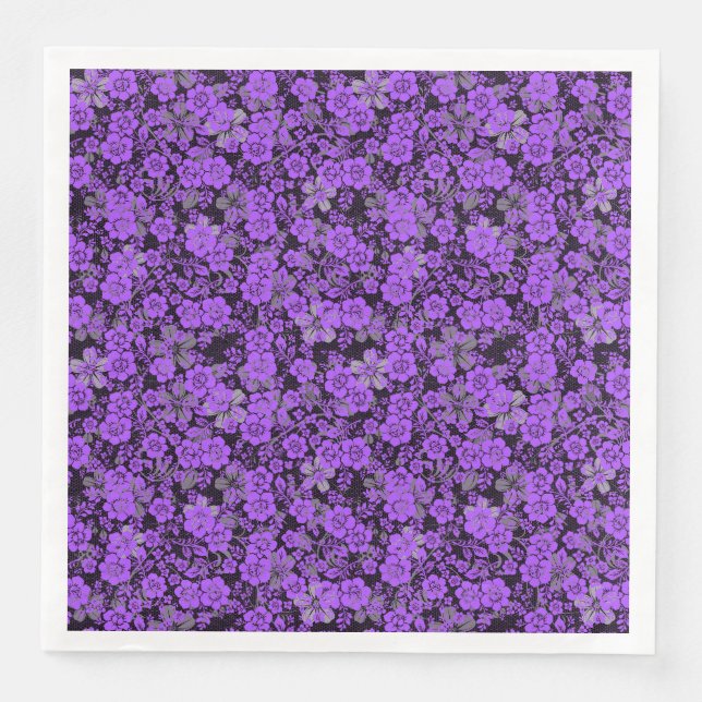 Floral pattern 15.Purple.b Black BG Paper Dinner Napkins (Front)