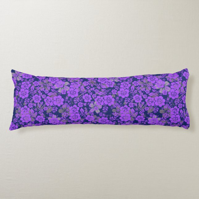 Floral pattern 15.Purple.b DBlue BG Body Pillow (Front)