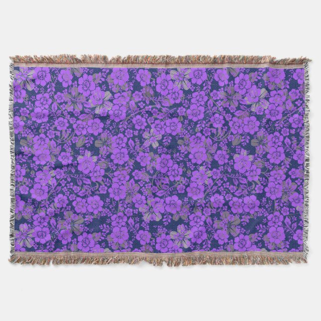 Floral pattern 15.Purple.b DBlue BG Throw Blanket (Front)