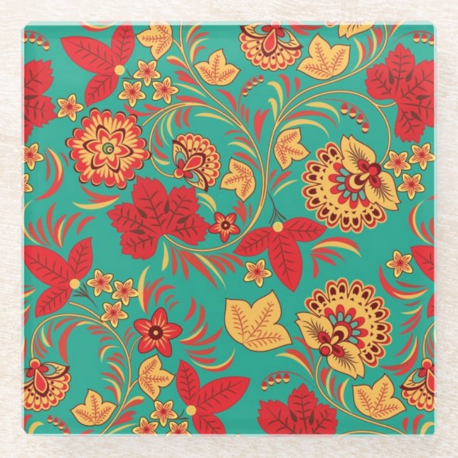 Floral pattern 2 glass coaster (Front)