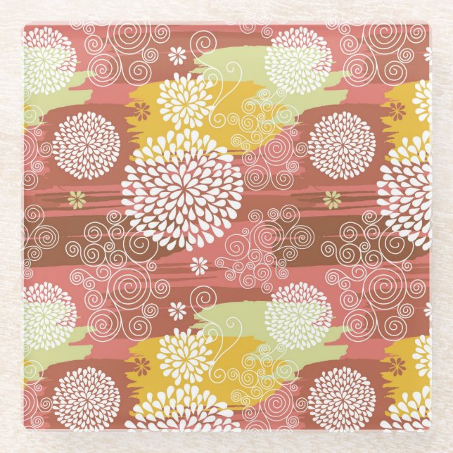 Floral pattern 2 glass coaster (Front)