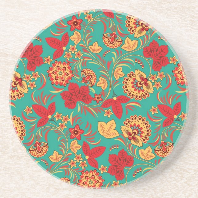 Floral pattern 2 sandstone coaster (Front)