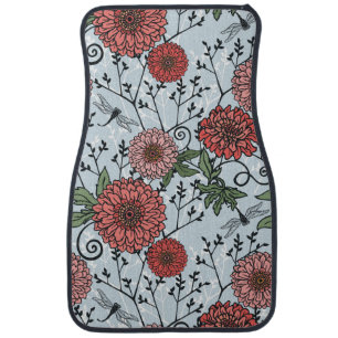 Floral pattern 3 car floor mat