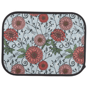 Floral pattern 3 car floor mat
