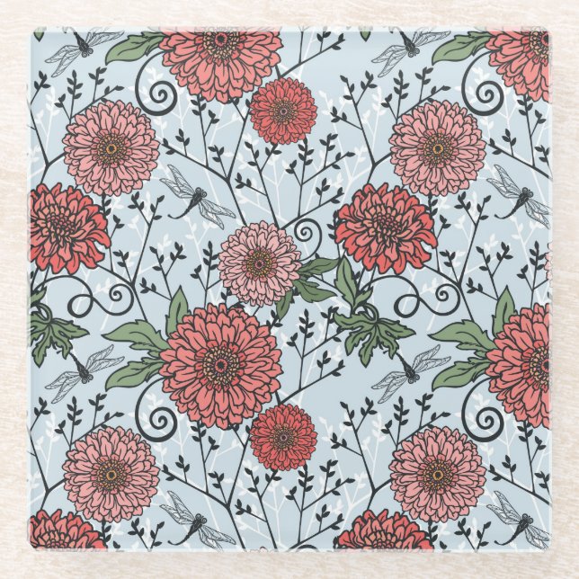 Floral pattern 3 glass coaster (Front)