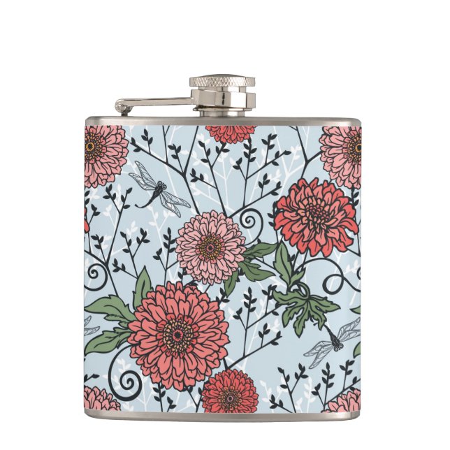 Floral pattern 3 hip flask (Front)