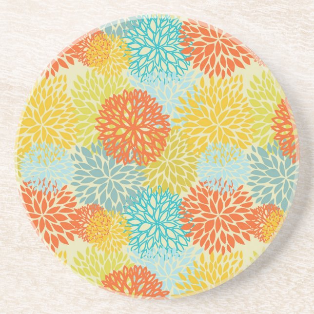 Floral pattern 3 sandstone coaster (Front)