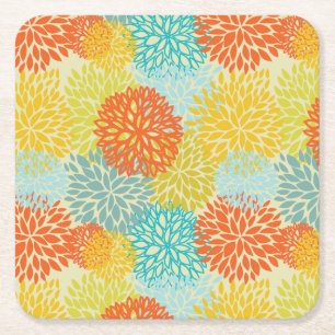 Floral pattern 3 square paper coaster