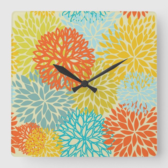 Floral pattern 3 square wall clock (Front)