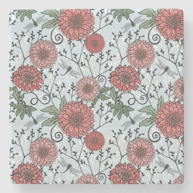 Floral pattern 3 stone coaster (Front)