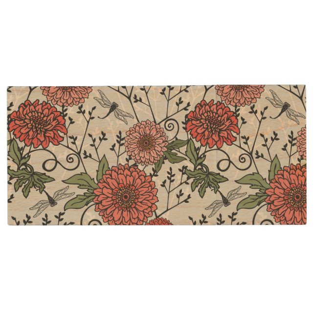 Floral pattern 3 wood flash drive (Front)