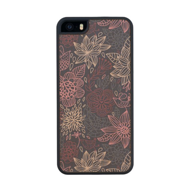 Floral pattern 4 2 carved wood iPhone case (Back)
