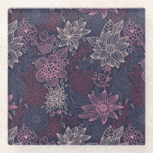 Floral pattern 4 3 glass coaster