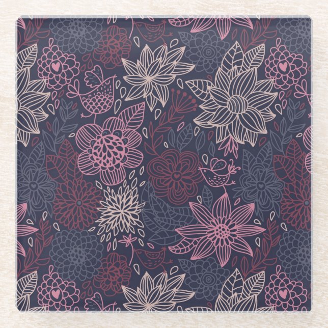 Floral pattern 4 3 glass coaster (Front)