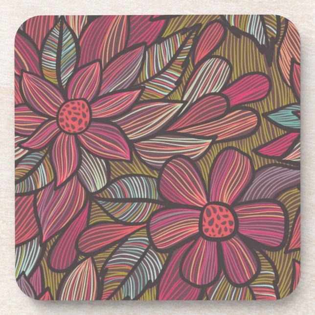 Floral pattern 4 drink coaster (Front)