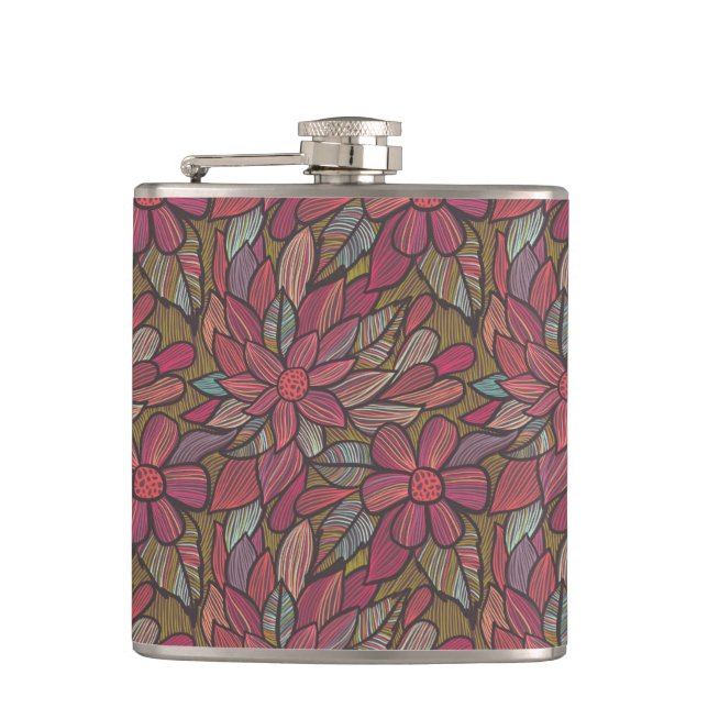 Floral pattern 4 hip flask (Front)