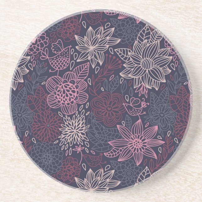 Floral pattern 4 sandstone coaster (Front)