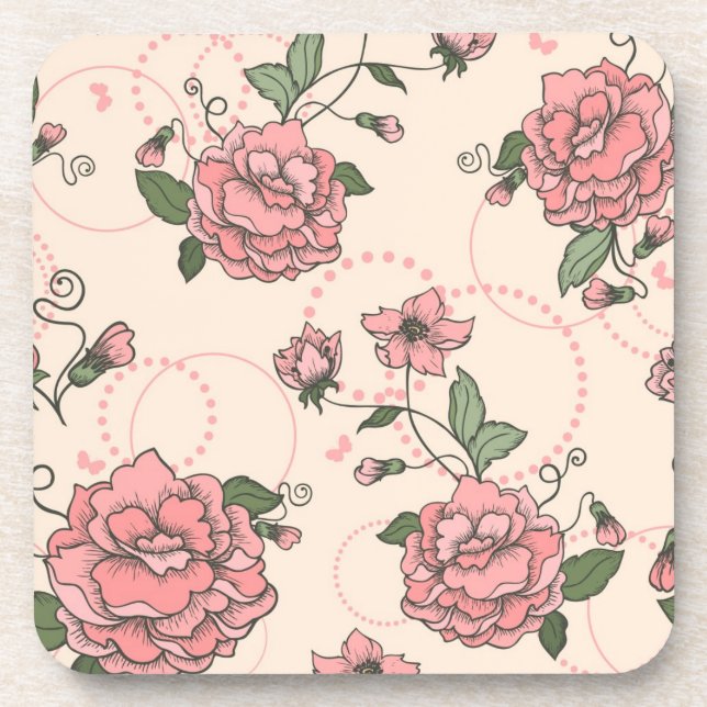 Floral pattern 5 beverage coaster (Front)