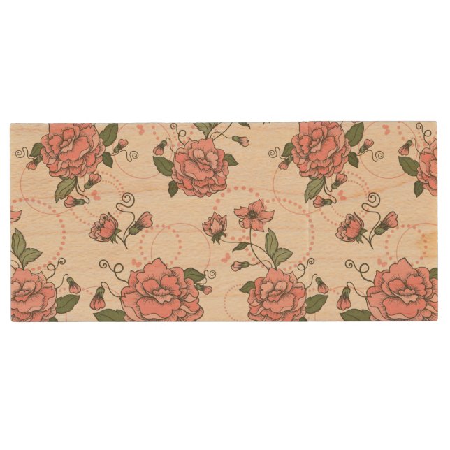 Floral pattern 5 wood flash drive (Front)