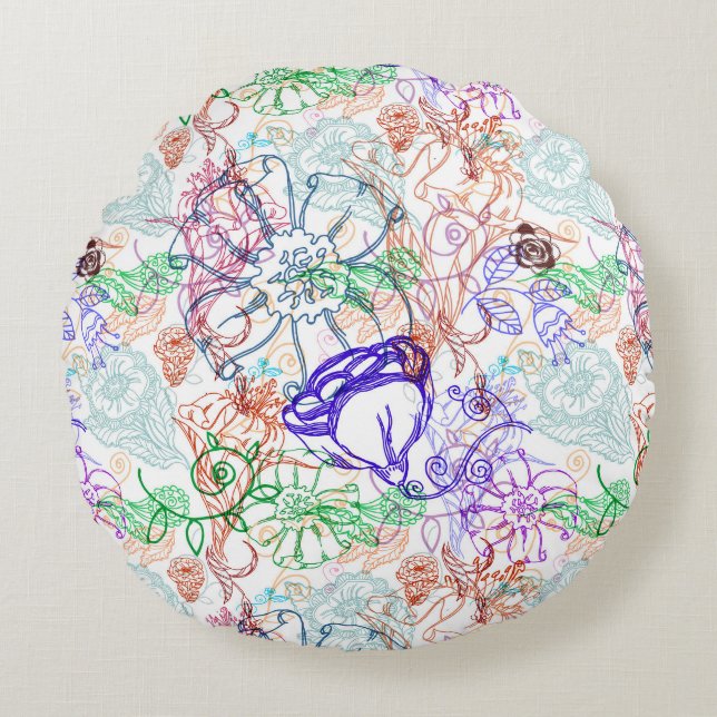 Floral Pattern 8 Round Pillow (Front)