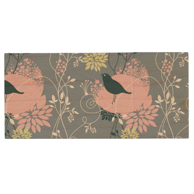 Floral Pattern 8 Wood Flash Drive (Front)