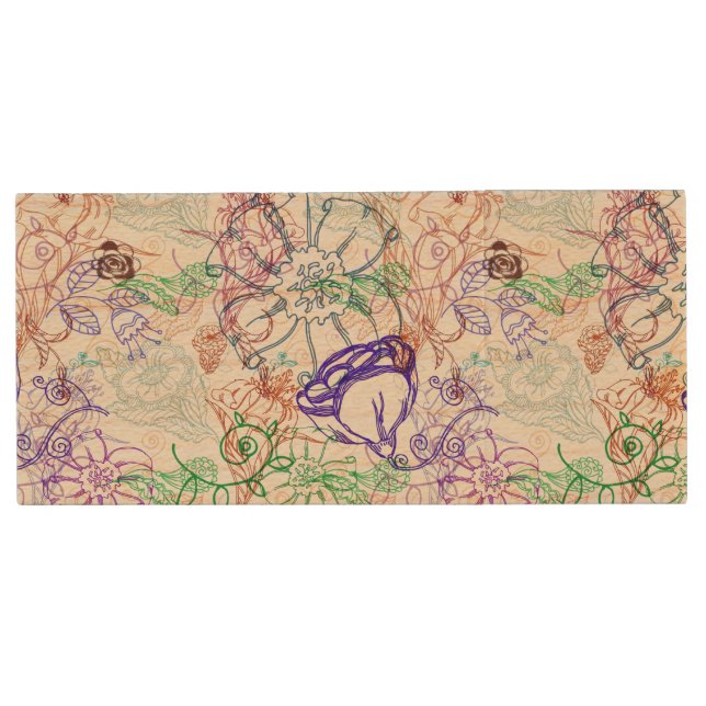 Floral Pattern 9 Wood Flash Drive (Front)
