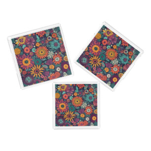 Floral Pattern, A Bouquet of Colorful Flowers Acrylic Tray