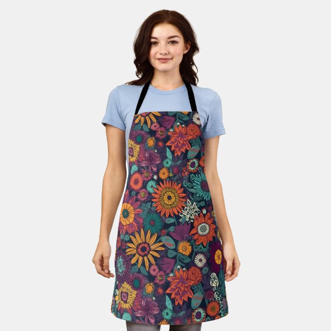 Floral Pattern, A Bouquet of Colorful Flowers Apron (Worn)