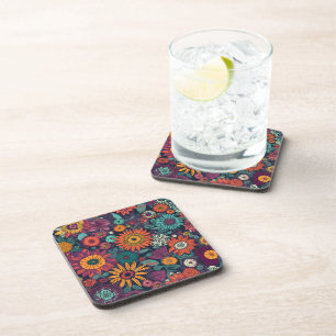 Floral Pattern, A Bouquet of Colorful Flowers Beverage Coaster