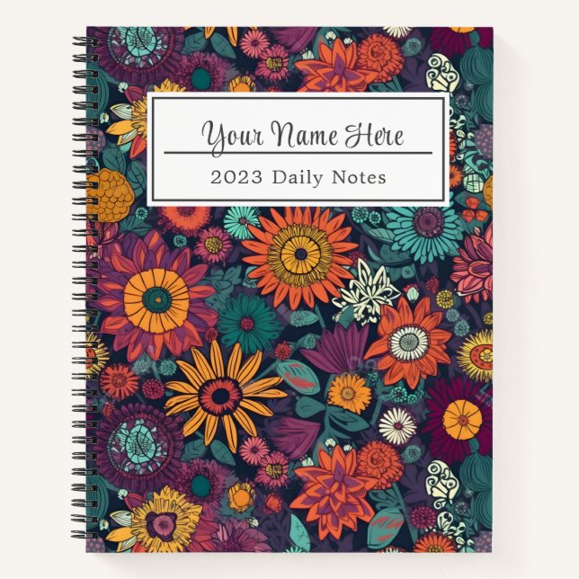 Floral Pattern, A Bouquet of Colorful Flowers Notebook (Front)